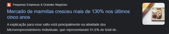 Notícia da SEBRAE: Mercado de marmitas cresceu mais de 130% nos últimos cinco anos